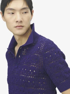 Men's Skull Crochet Polo Shirt in Navy