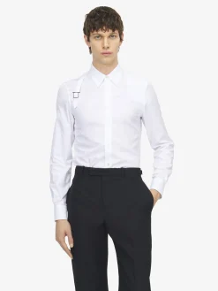 Men's Skull Jacquard Harness Shirt in Optical White
