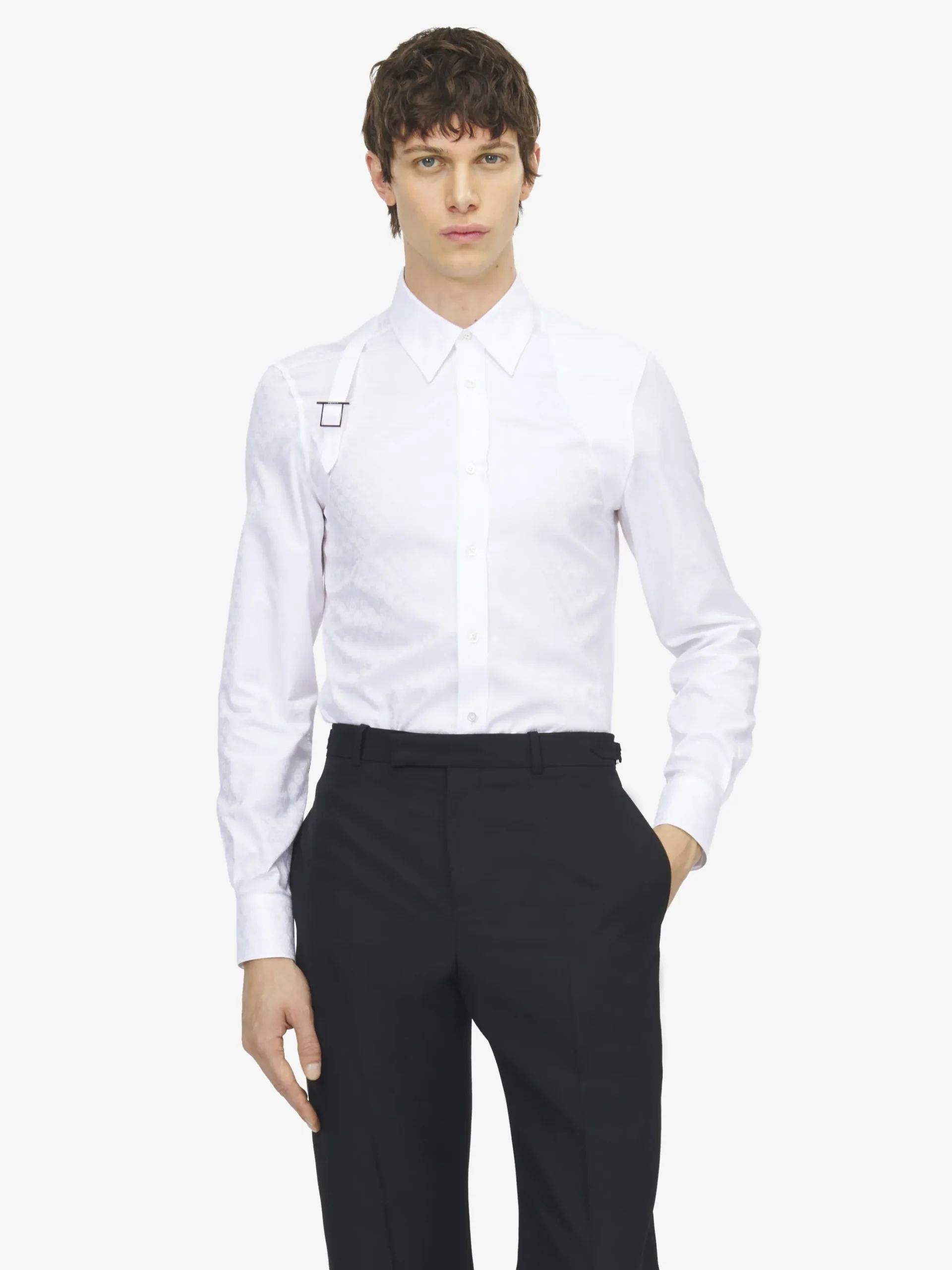 Men's Skull Jacquard Harness Shirt in Optical White