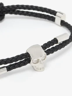 Men's Skull Leather Bracelet in Black