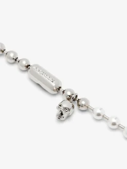 Men's Skull & Pearl Bracelet in Palladium-finish
