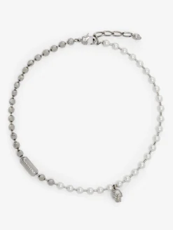 Men's Skull & Pearl Necklace in Palladium-finish