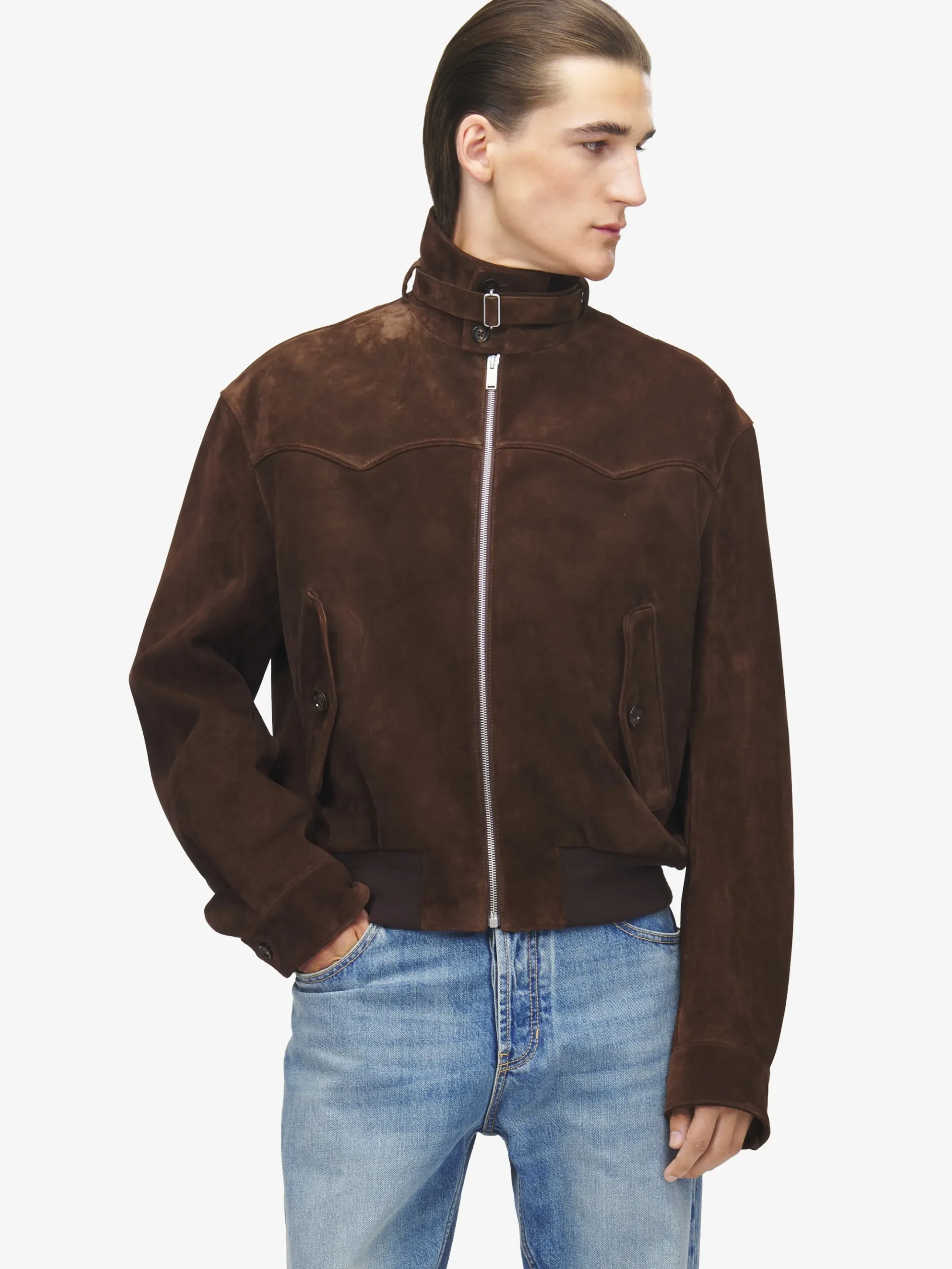 Men's Suede Blouson in Dark Brown