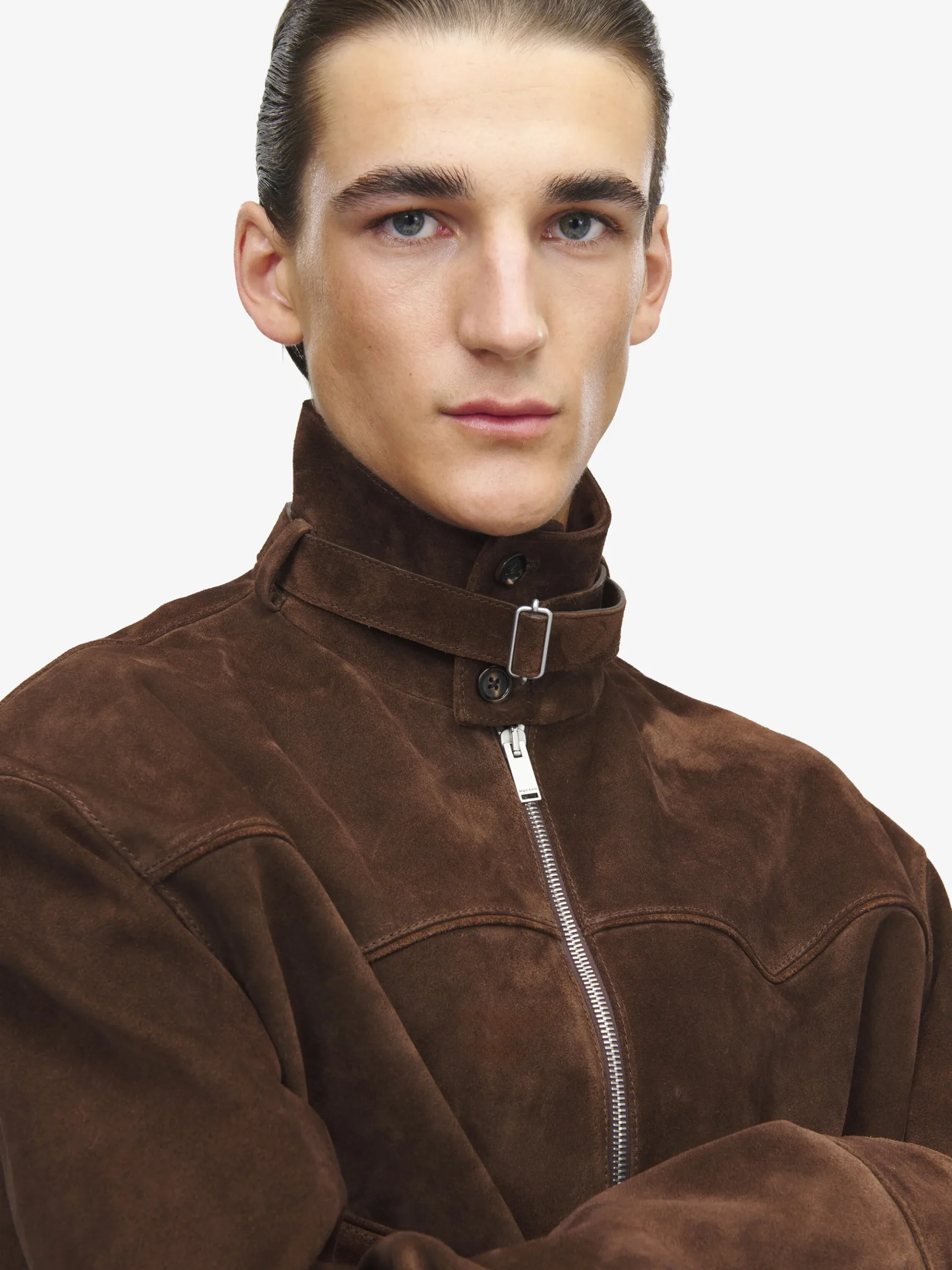 Men's Suede Blouson in Dark Brown