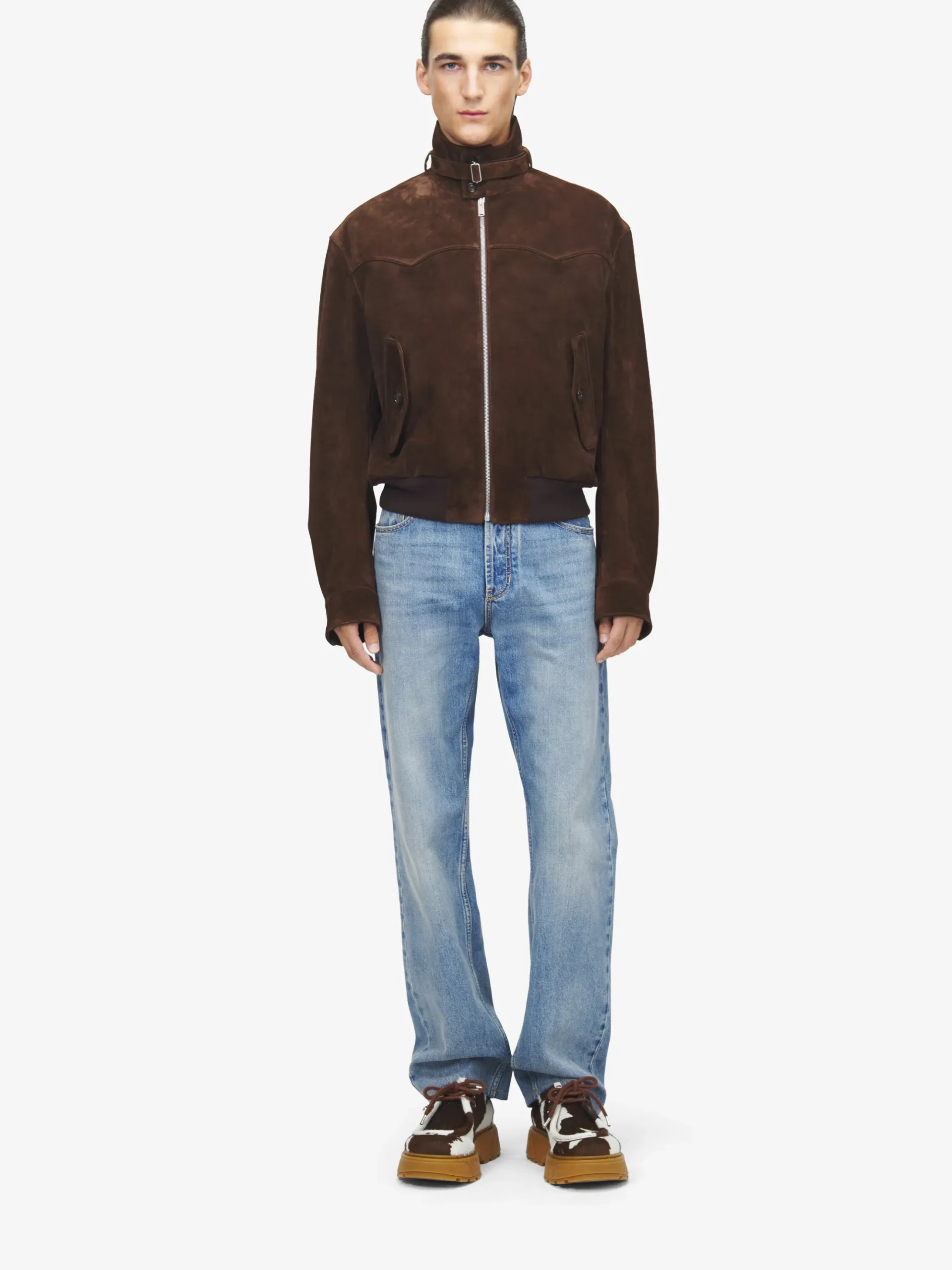 Men's Suede Blouson in Dark Brown