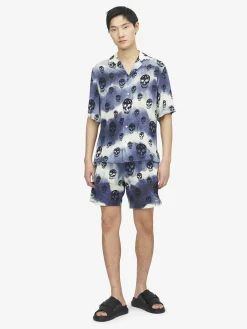 Men's Tie-Dye Skull Swim Shorts in Navy/Black
