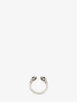Men's Twin Skull Ring in Antique Silver-finish