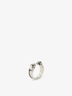 Men's Twin Skull Ring in Antique Silver-finish