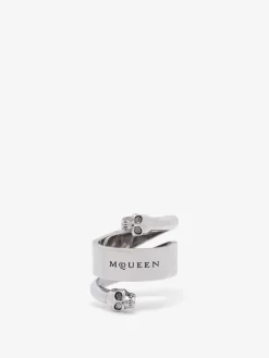 Men's Twin Skull Ring in Antique Silver-finish