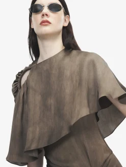Women's Asymmetric Cape in Brown