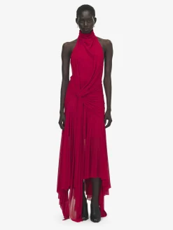 Women's Asymmetric Draped Dress in Red
