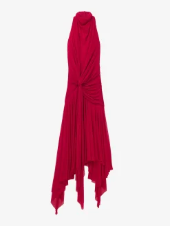 Women's Asymmetric Draped Dress in Red