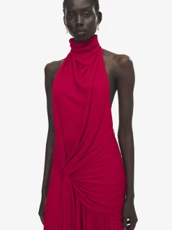 Women's Asymmetric Draped Dress in Red