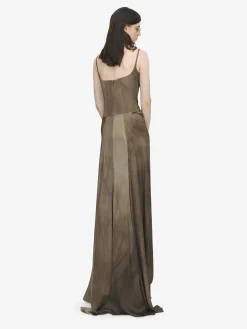 Women's Asymmetric Drape Evening Dress in Brown