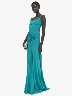 Women's Asymmetric Drape Evening Dress in Blue