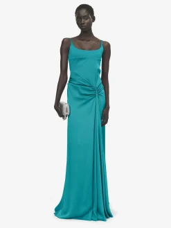 Women's Asymmetric Drape Evening Dress in Blue