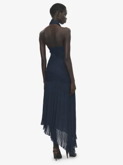 Women's Asymmetric Ruched Dress in Navy