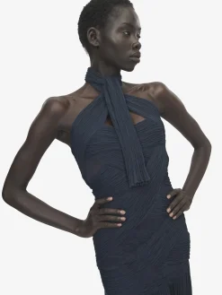 Women's Asymmetric Ruched Dress in Navy
