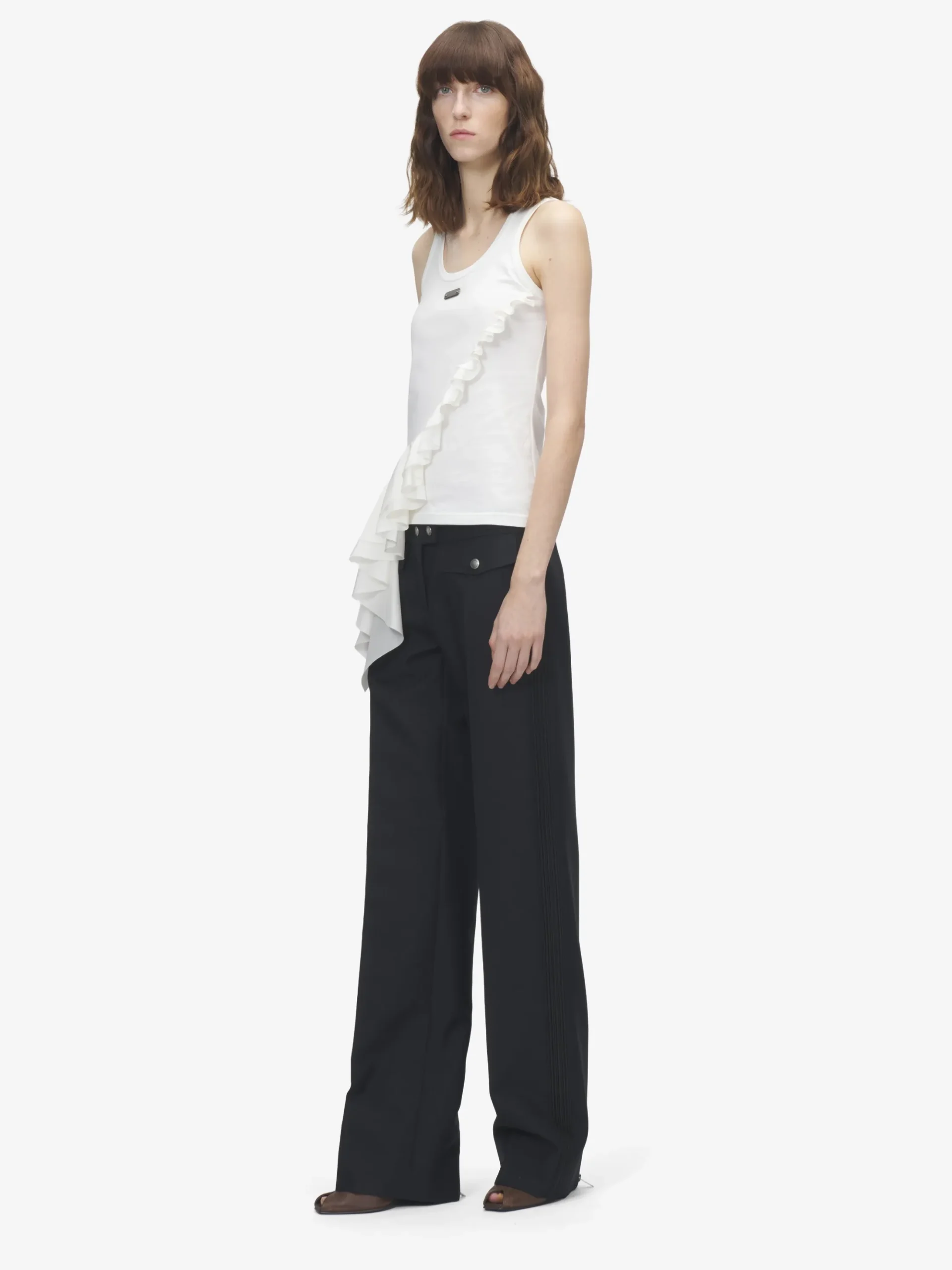 Women's Asymmetric Ruffle Tank Top in Ivory