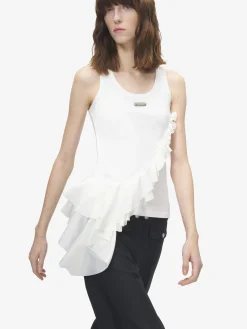 Women's Asymmetric Ruffle Tank Top in Ivory