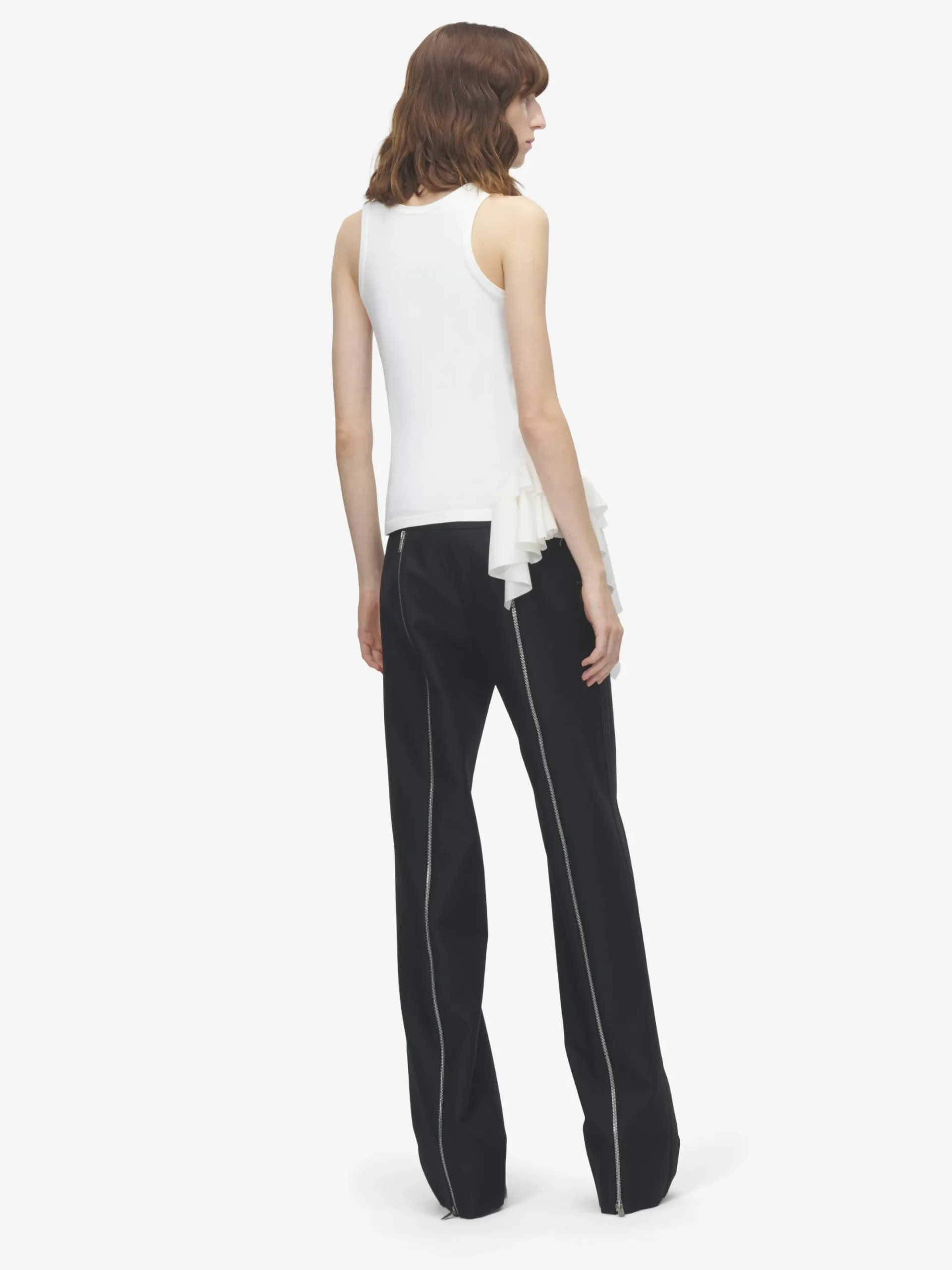Women's Asymmetric Ruffle Tank Top in Ivory