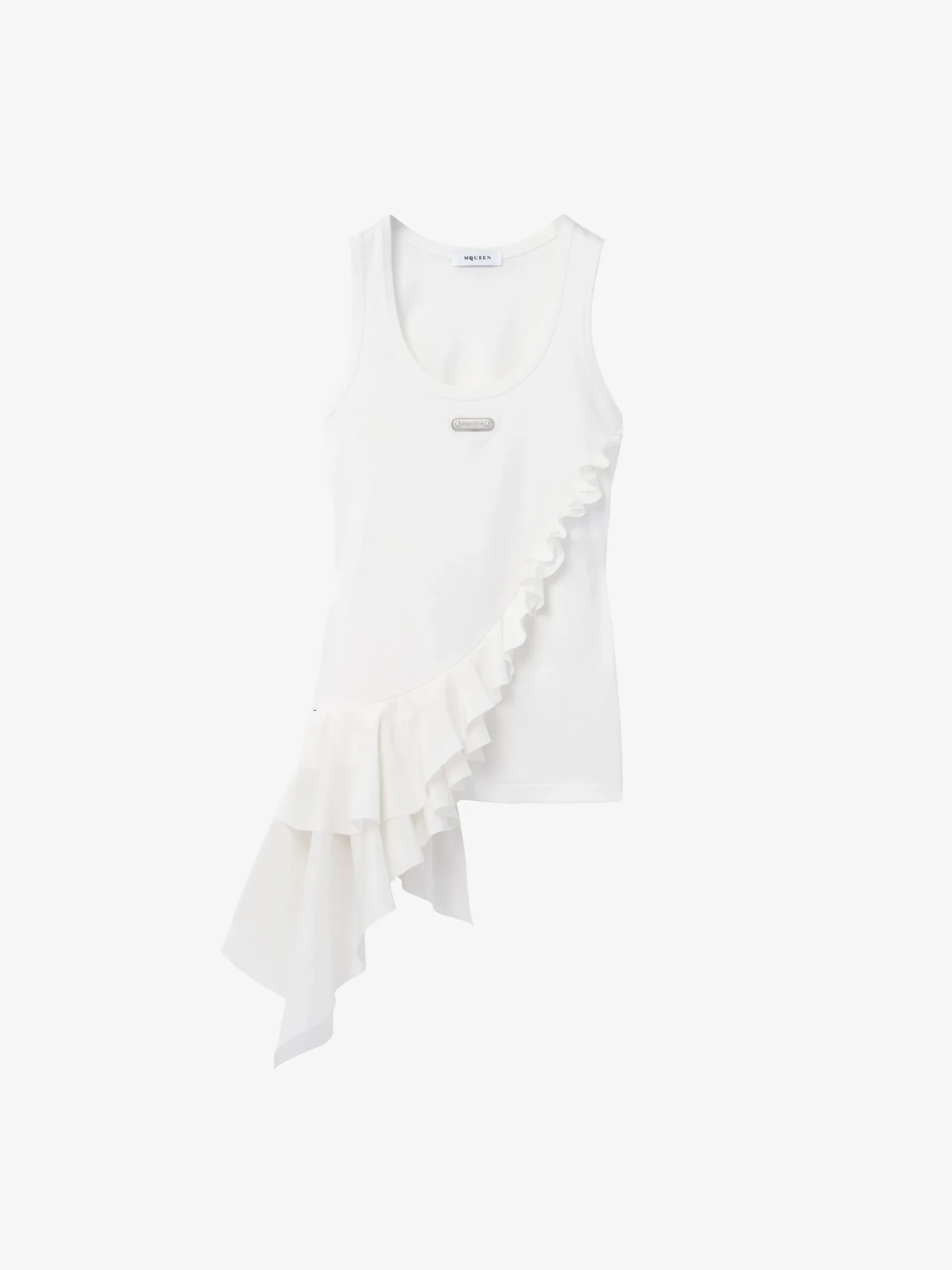 Women's Asymmetric Ruffle Tank Top in Ivory
