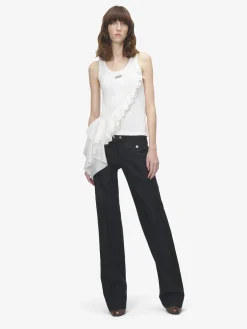 Women's Asymmetric Ruffle Tank Top in Ivory