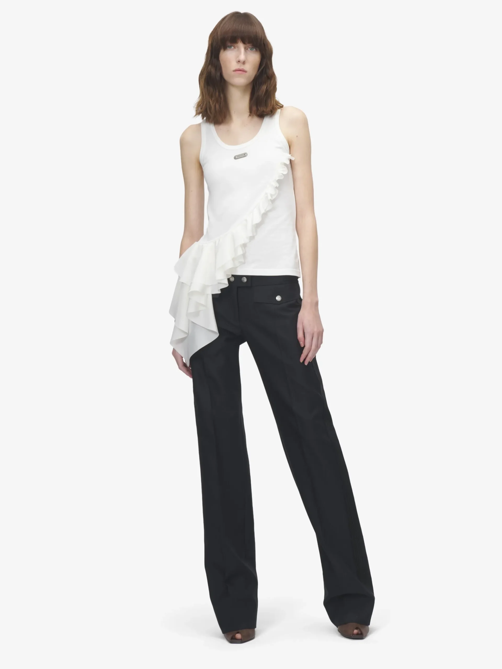 Women's Asymmetric Ruffle Tank Top in Ivory