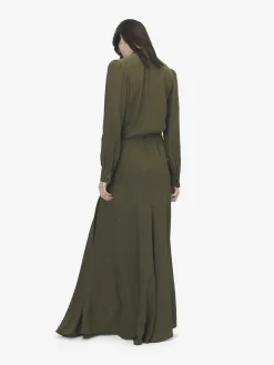 Women's Asymmetric Waist Maxi Skirt in Green
