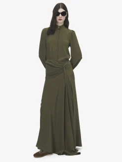 Women's Asymmetric Waist Maxi Skirt in Green