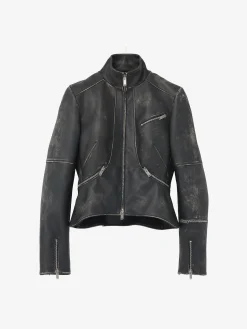 Women's Brushed Leather Cropped Jacket in Black