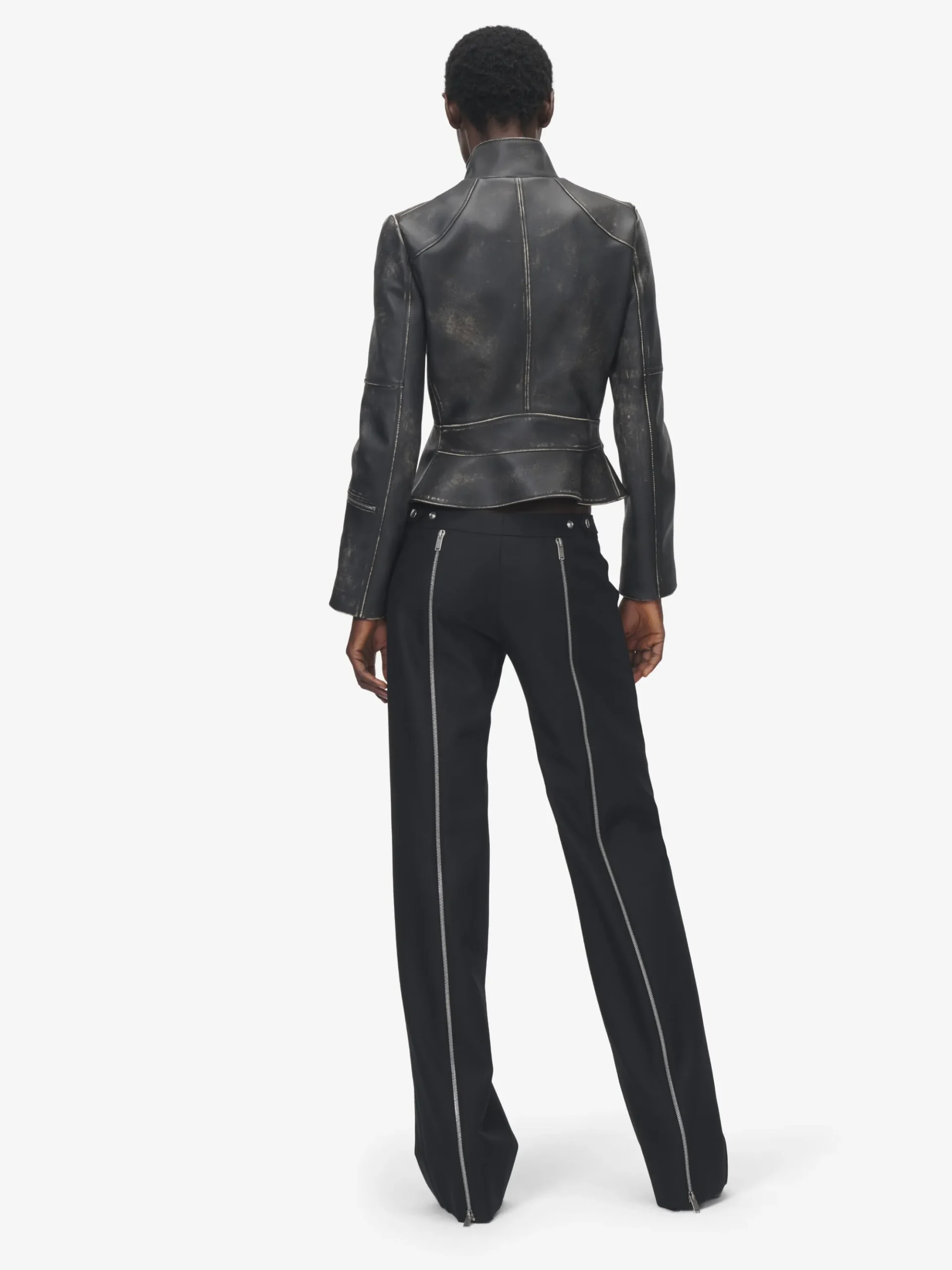 Women's Brushed Leather Cropped Jacket in Black