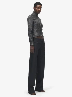 Women's Brushed Leather Cropped Jacket in Black