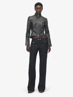 Women's Brushed Leather Cropped Jacket in Black