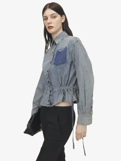 Women's Chambray Shirt Jacket in Washed Blue