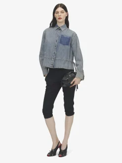 Women's Chambray Shirt Jacket in Washed Blue