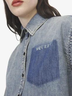 Women's Chambray Shirt Jacket in Washed Blue