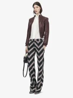 Women's Chevron Stripe Bumster Trousers in Black/Red