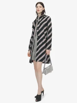Women's Chevron Stripe Coat in Black/Red