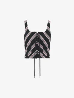 Women's Chevron Stripe Corset Top in Black/Red