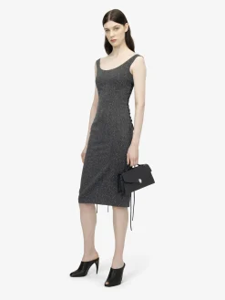 Women's Corset Lace Flecked Pinstripe Pencil Dress in Grey