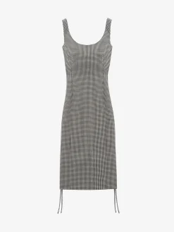 Women's Corset Lace Gingham Check Pencil Dress in Black/Ivory