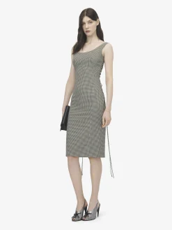 Women's Corset Lace Gingham Check Pencil Dress in Black/Ivory