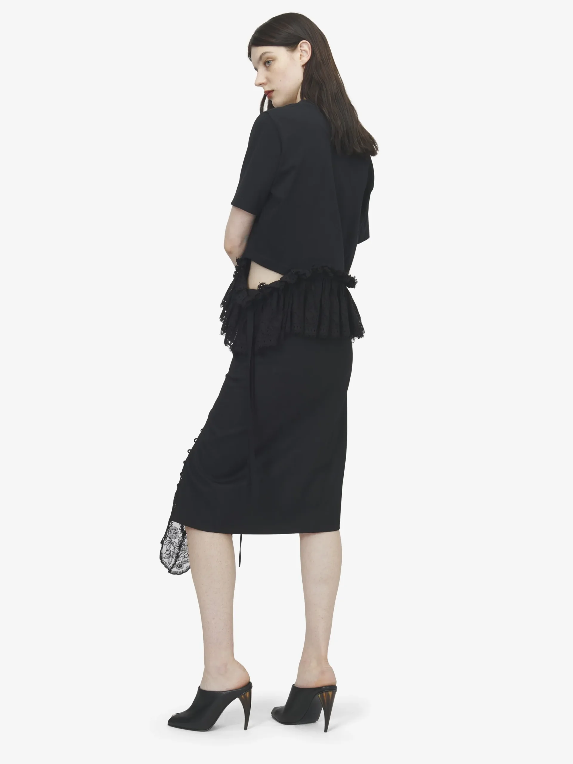 Women's Corset Lacing Panel Pencil Skirt in Black