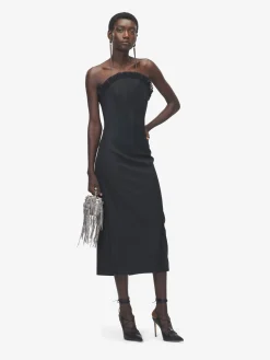 Women's Crepon Trim Evening Dress in Black