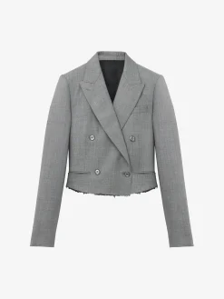 Women's Cropped Double-breasted Jacket in Black/Ivory