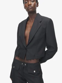 Women's Cropped Single-Breasted Jacket in Black