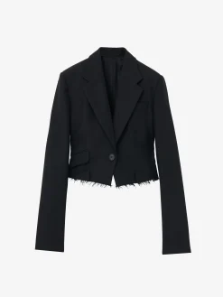 Women's Cropped Single-Breasted Jacket in Black