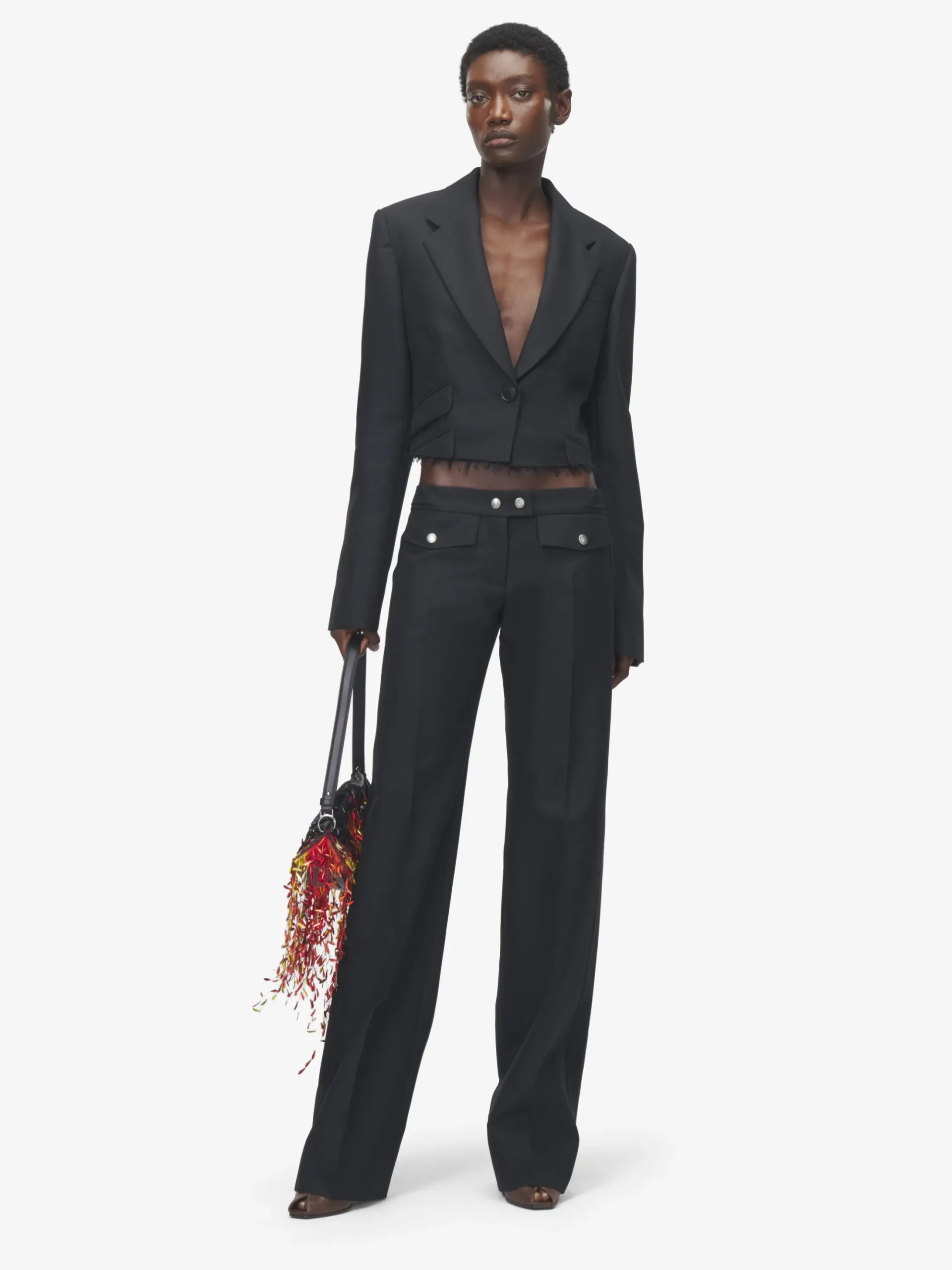 Women's Cropped Single-Breasted Jacket in Black