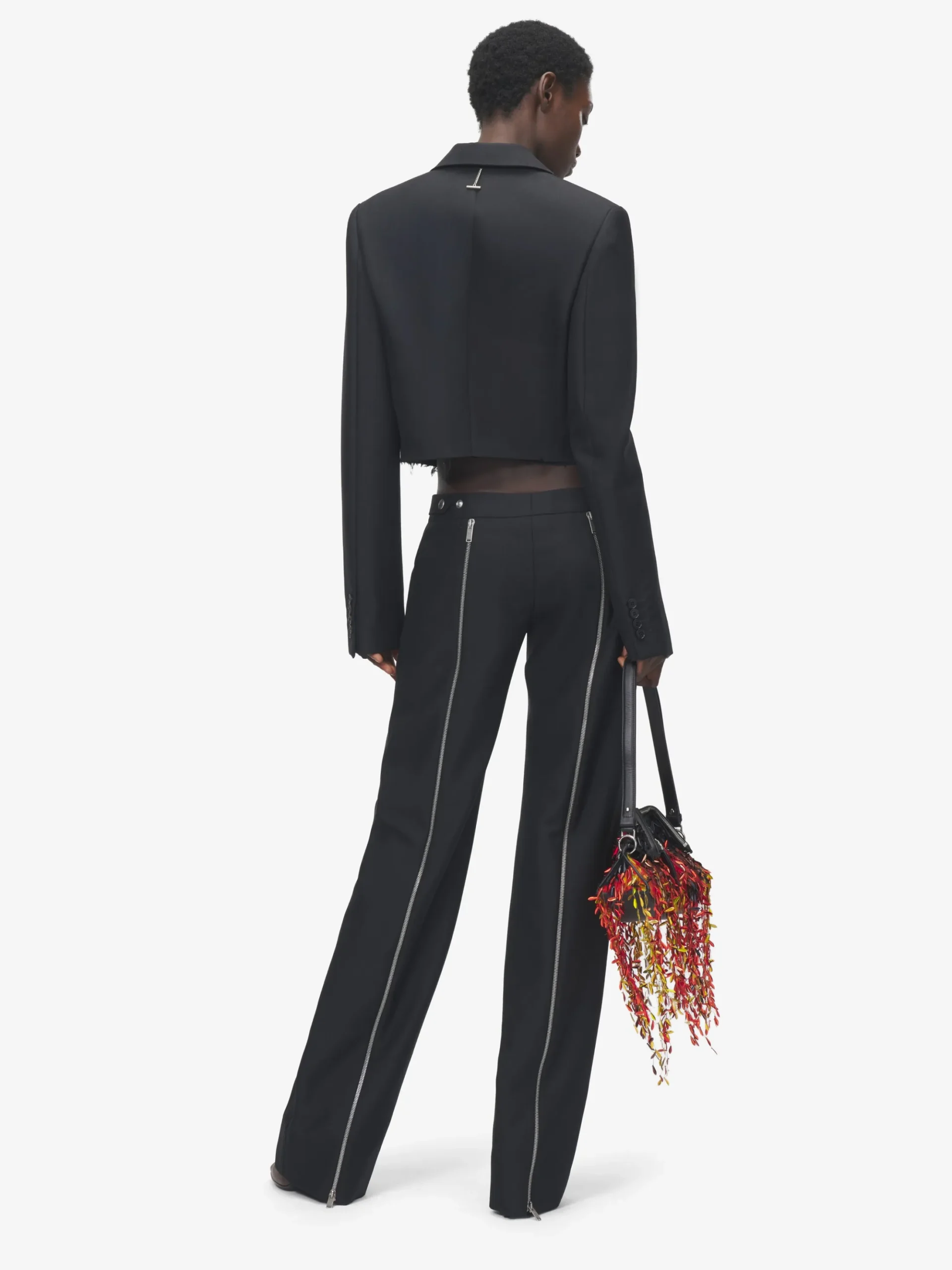 Women's Cropped Single-Breasted Jacket in Black